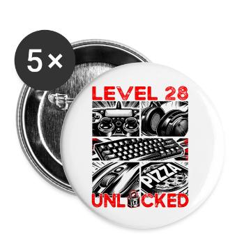 Geburtstag Level 28 freigeschaltet Gaming & Zocker - Buttons klein 25 mm (5er Pack) - Weiß - Vorne