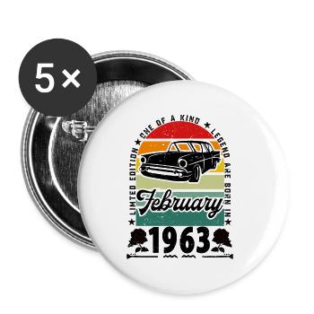 Anniversaire février 1963, Vintage février 1963. - Lot de 5 petits badges (25 mm) - blanc - Devant