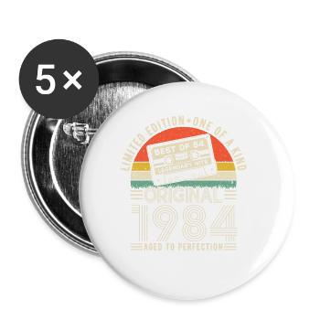 Vintage 1984 anniversaire Surprise - Lot de 5 petits badges (25 mm) - blanc - Devant
