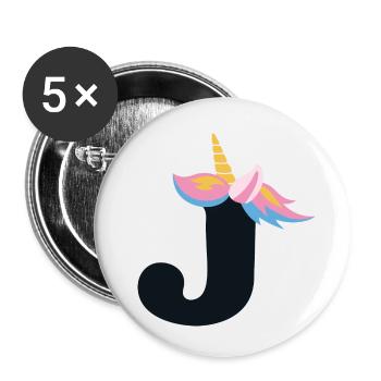 Unicorn Letter Rainbow Style "J" | be unique - Buttons small 1''/25 mm (5-pack) - white - Front