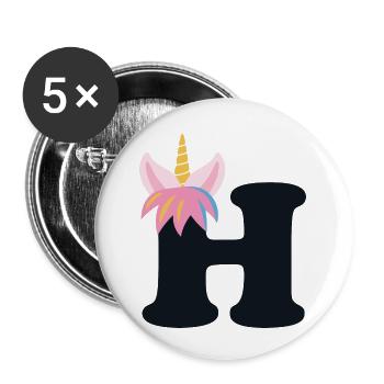 Unicorn Letter Rainbow Style "H" | be unique - Buttons small 1''/25 mm (5-pack) - white - Front