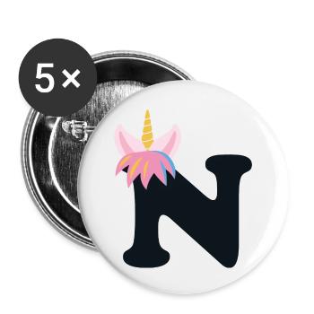 Unicorn Letter Rainbow Style "N" | be unique - Buttons small 1''/25 mm (5-pack) - white - Front