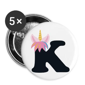 Unicorn Letter Rainbow Style "K" | be unique - Buttons small 1''/25 mm (5-pack) - white - Front