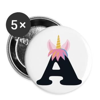 Unicorn Letter Rainbow Style "A" | be unique - Buttons small 1''/25 mm (5-pack) - white - Front