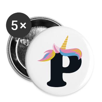 Unicorn Letter Rainbow Style "P" | be unique - Buttons small 1''/25 mm (5-pack) - white - Front