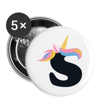 Einhorn-Buchstabe Regenbogenstyle "S" | be unique - Buttons klein 25 mm (5er Pack) - Weiß - Vorne