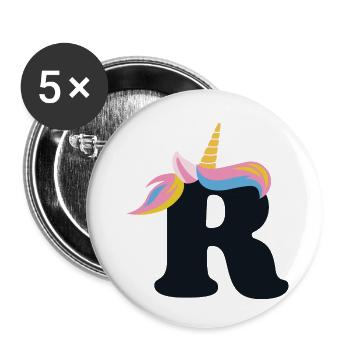 Unicorn Letter Rainbow Style "R" | be unique - Buttons small 1''/25 mm (5-pack) - white - Front