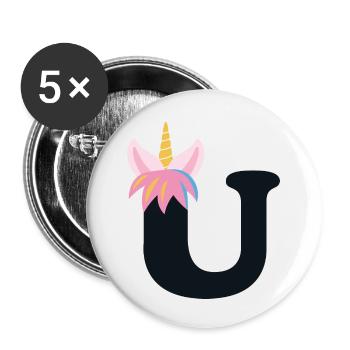 Unicorn Letter Rainbow Style "U" | be unique - Buttons small 1''/25 mm (5-pack) - white - Front