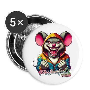 Powerful Psycho Mouse - Buttons small 1''/25 mm (5-pack) - white - Front