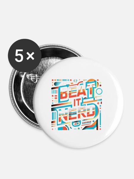 Beat it Nerd 11 - Buttons klein 25 mm (5er Pack) - Weiß