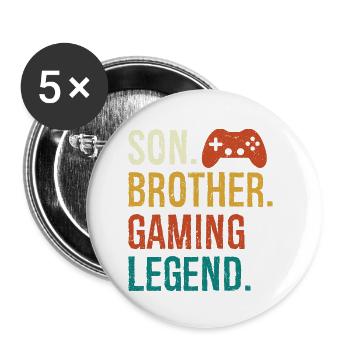 fils frère légende du jeu fils frère jeu vidéo - Lot de 5 petits badges (25 mm) - blanc - Devant