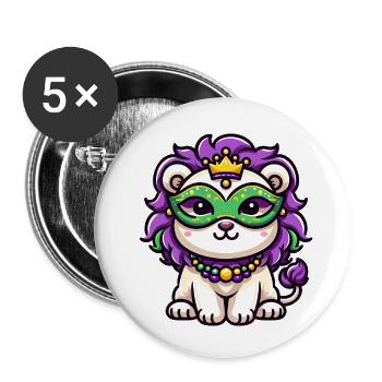 Bande dessinée mignonne de Lion de Mardi Gras - Lot de 5 petits badges (25 mm) - blanc - Devant