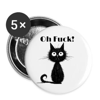 Black funny cat cursing oh fuck - Buttons small 1''/25 mm (5-pack) - white - Front