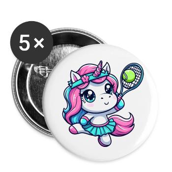 Niedliches Einhorn als Tennisspielerin - Lustiges - Buttons klein 25 mm (5er Pack) - Weiß - Vorne