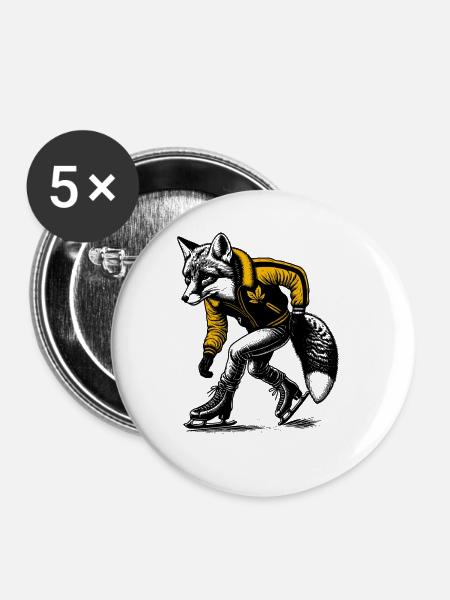 Schlittschuh laufener Fuchs - Buttons klein 25 mm (5er Pack) - Weiß