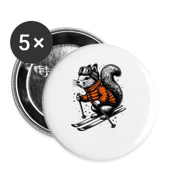 Skiing Squirrel - Buttons small 1''/25 mm (5-pack) - white - Front