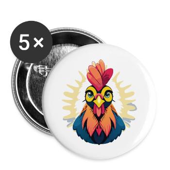 Hen - Rooster - Nature - Vegetable garden - Gardening - Buttons small 1''/25 mm (5-pack) - white - Front