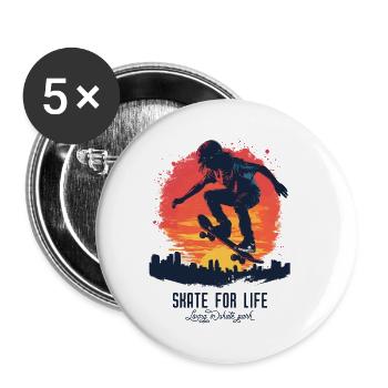 Skateboarder Skateboard Skate Skater Sonne - Buttons klein 25 mm (5er Pack) - Weiß - Vorne