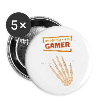 Anatomie eines Gamers Skelett Hand Vintage Gamer - Buttons klein 25 mm (5er Pack) - Weiß - Vorne