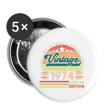 1974 Retro Geburtstagsgeschenk. Jahrgang 1974. - Buttons klein 25 mm (5er Pack) - Weiß - Vorne