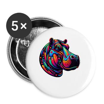Nilpferd - Buttons klein 25 mm (5er Pack) - Weiß - Vorne