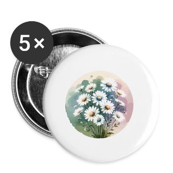 Gänseblümchen gezeichnet - Buttons klein 25 mm (5er Pack) - Weiß - Vorne