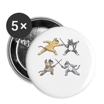Fencing Cat Fencer Epee Fighter Fencer - Buttons small 1''/25 mm (5-pack) - white - Front