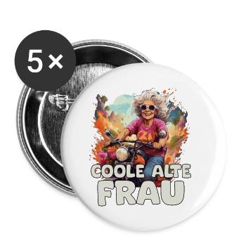 Coole Alte Frau lustige Oma auf Motorrad - Buttons klein 25 mm (5er Pack) - Weiß - Vorne