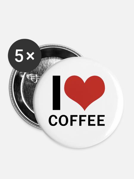 I Love Coffee - Buttons klein 25 mm (5er Pack) - Weiß