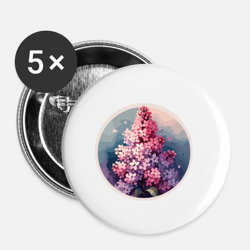 Lilas dessiné - Lot de 5 petits badges (25 mm) - blanc