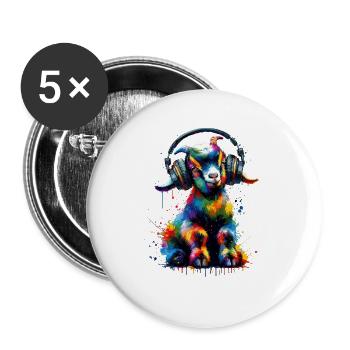 Colorful Splash Art Headphones Goats Farm Animal - Buttons small 1''/25 mm (5-pack) - white - Front