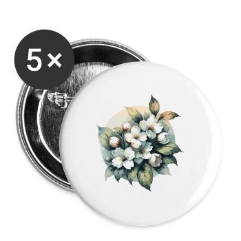 Jasmin gezeichnet - Buttons klein 25 mm (5er Pack) - Weiß - Vorne