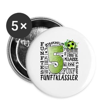 5. Klasse Fußball - Buttons klein 25 mm (5er Pack) - Weiß - Vorne