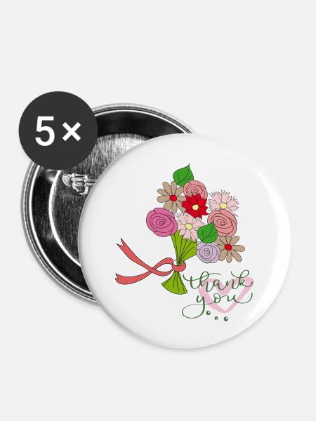 Danke Blumenstrauß - Buttons klein 25 mm (5er Pack) - Weiß