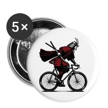 Japanese warrior on road bike - Buttons small 1''/25 mm (5-pack) - white - Front
