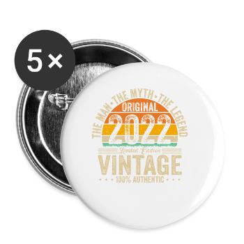 Original 2022 Jahrgang Vintage Retro - Buttons klein 25 mm (5er Pack) - Weiß - Vorne