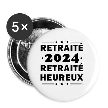 Glücklicher Rentner 2024 Geschenk für den Ruhestand - Buttons klein 25 mm (5er Pack) - Weiß - Vorne