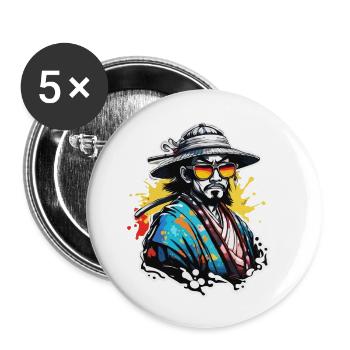 Samurai / Japanese / Harakiri / Katana / Man - Buttons small 1''/25 mm (5-pack) - white - Front