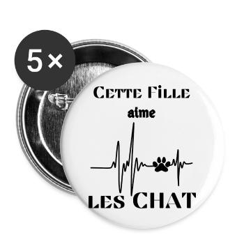 Cette Fille aime les Chats - Lot de 5 petits badges (25 mm) - blanc - Devant