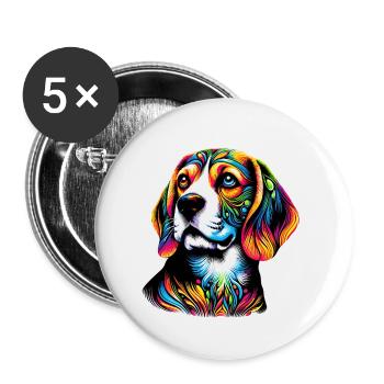 Beagle Hund - Buttons klein 25 mm (5er Pack) - Weiß - Vorne
