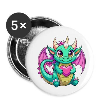 Dragon coloré - Lot de 5 petits badges (25 mm) - blanc - Devant