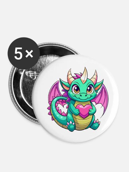 Farbenfroher Drache - Buttons klein 25 mm (5er Pack) - Weiß