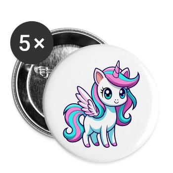 Licorne arc-en-ciel mignonne - Lot de 5 petits badges (25 mm) - blanc - Devant