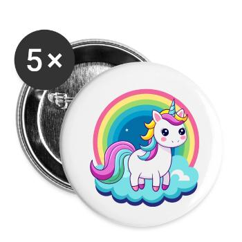 Süßes Regenbogen-Einhorn - Buttons klein 25 mm (5er Pack) - Weiß - Vorne
