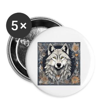 Kunstvolles herbstliches Wolfsmotiv - Buttons klein 25 mm (5er Pack) - Weiß - Vorne