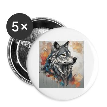 Loup avec fond de taches de couleur. - Lot de 5 petits badges (25 mm) - blanc - Devant