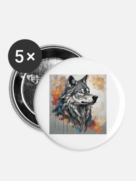 Wolf mit Farbflecken Hintergrund. - Buttons klein 25 mm (5er Pack) - Weiß