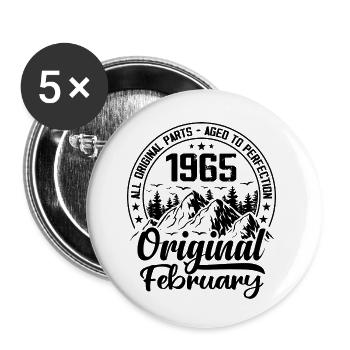 1965 February Original: 59 Years Birthday Gift - Buttons small 1''/25 mm (5-pack) - white - Front