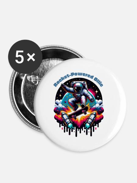 Rocket Powered Ollie - Buttons klein 25 mm (5er Pack) - Weiß