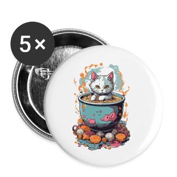 Süße Katze Ramen Otaku Nudelsuppen Aesthetic - Buttons klein 25 mm (5er Pack) - Weiß - Vorne